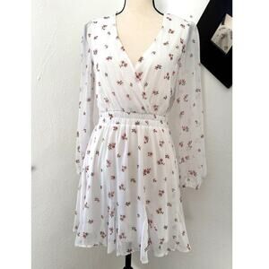 Trixxi Womens Floral Chiffon Long Sleeve Mini Dress Size S White Pink Flowers